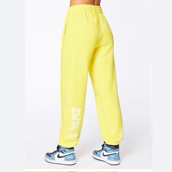 Les Girls Les Boys Slim Sweatpants Cotton Yellow Size Small - Picture 2 of 15